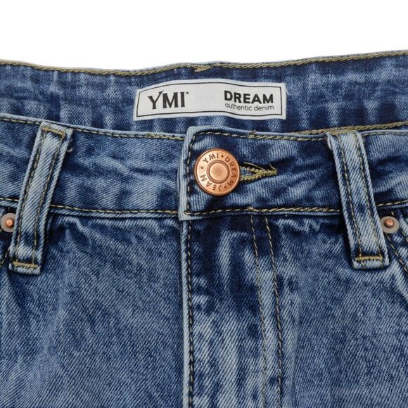 Ymi Dream Hybrid Righ Rise Shorts Size 9 Juniors W29 Distressed Acid Wash Denim - Picture 5 of 7